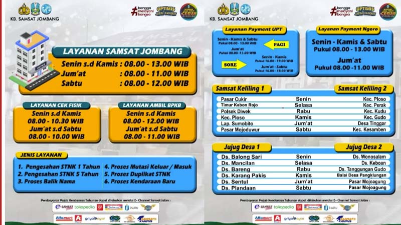 Jadwal Samsat Keliling di Kabupaten Jombang Januari 2025